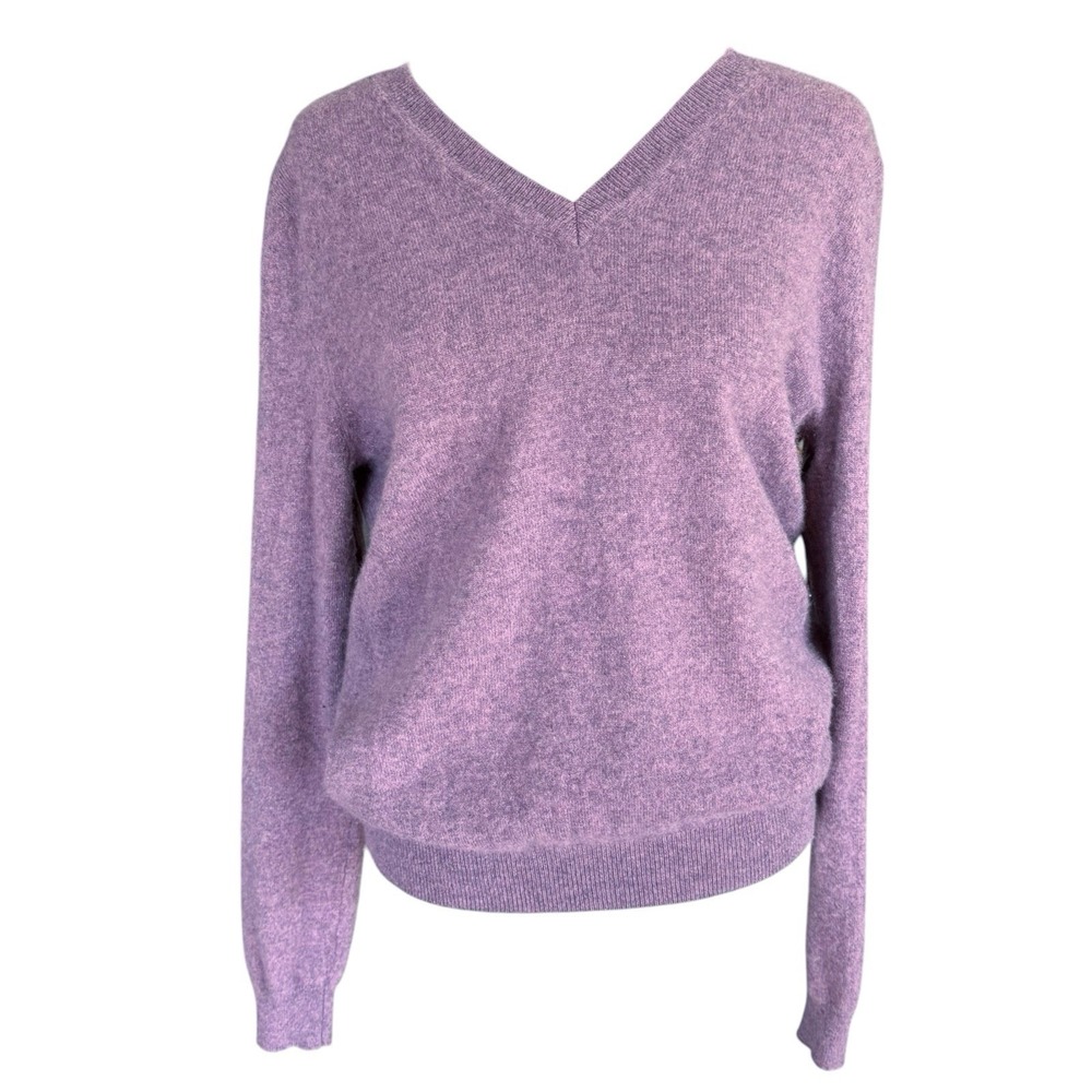 Tahari Purple 100% 2-Ply Cashmere V-Neck Sweater Womens XL Long Sleeve